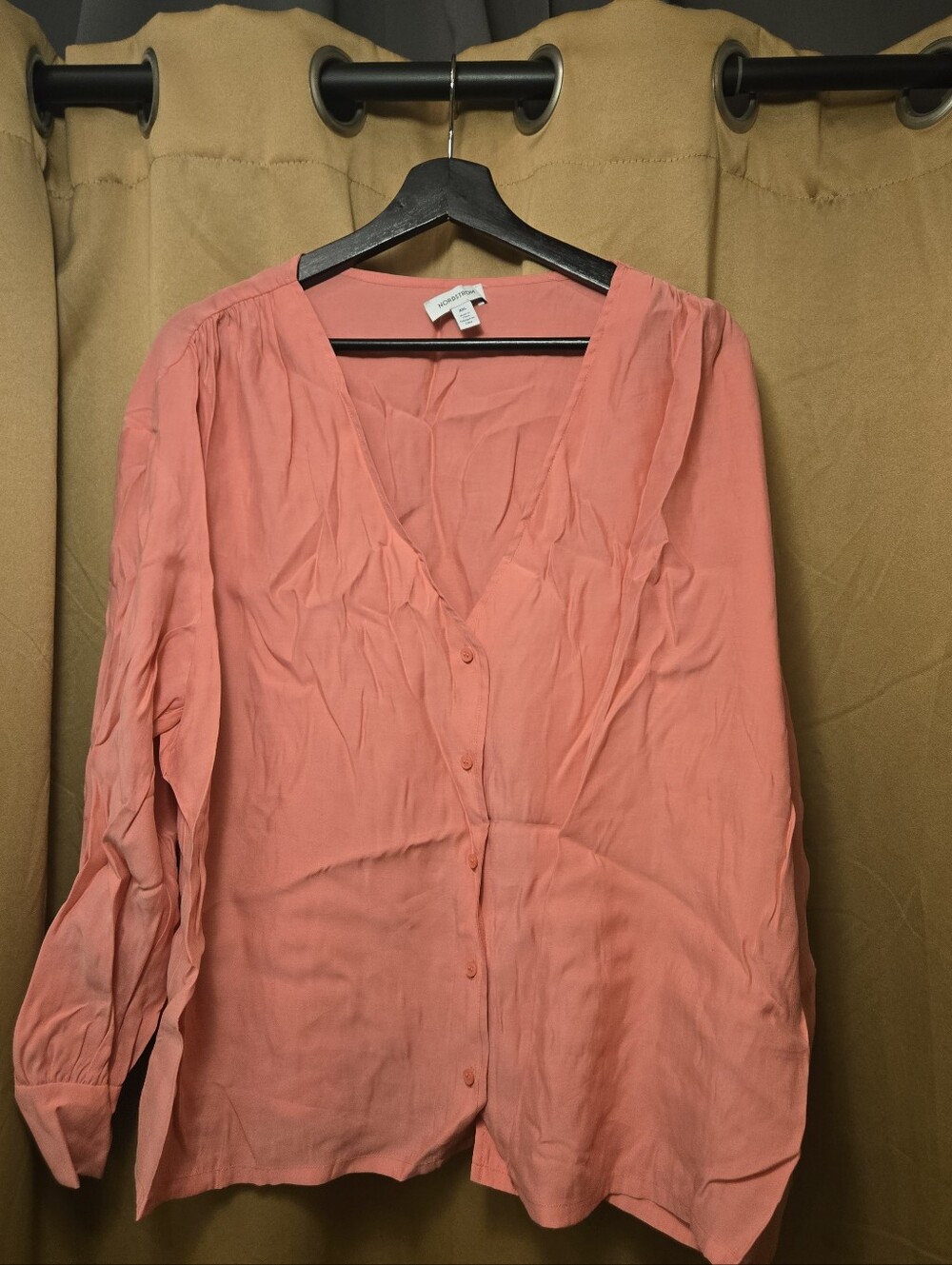 Nordstrom Coral Button-Front V-Neck Blouse XXL